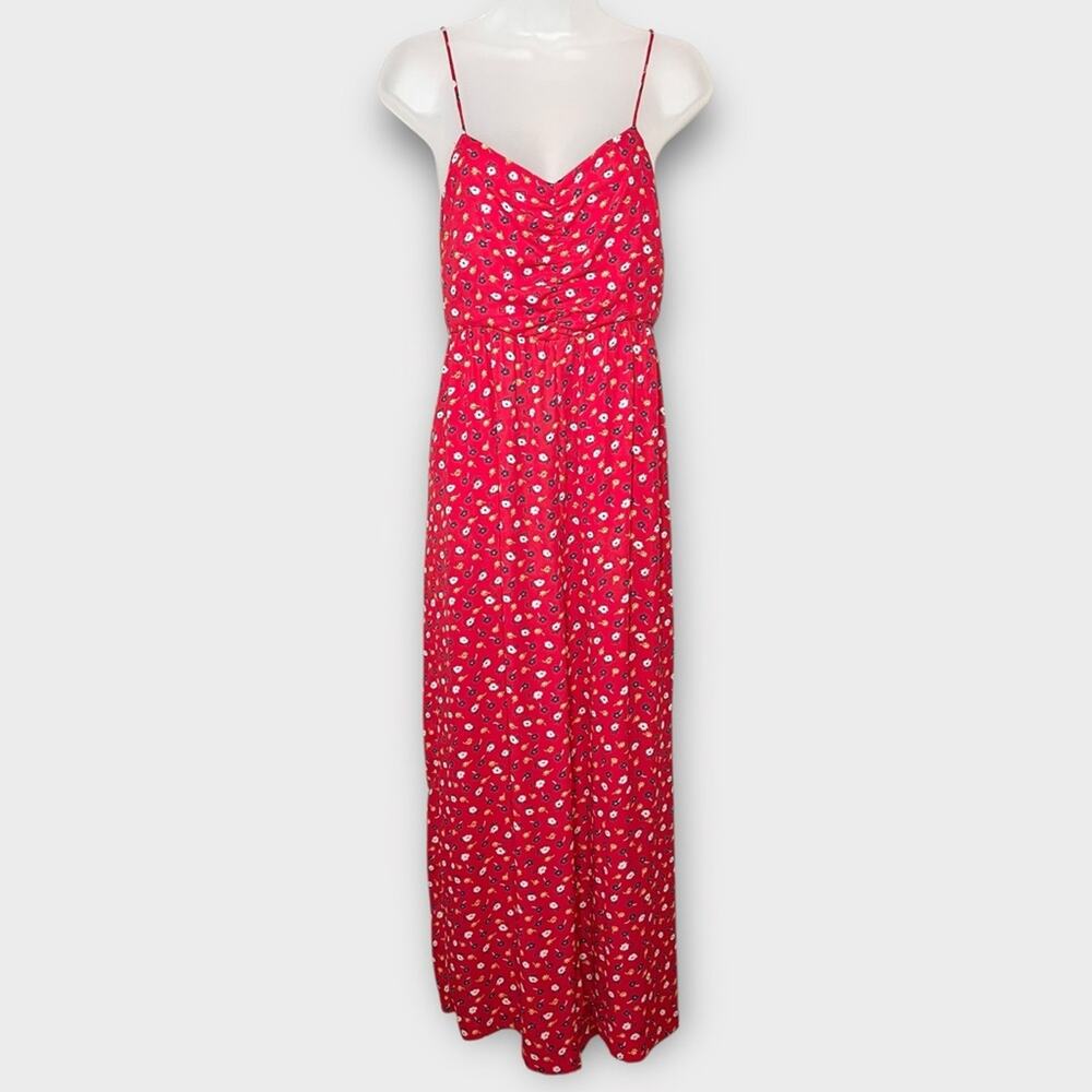 MADEWELL Jumpsuit Size 2 Wide leg Floral Red Blue Prairie Posies Summer Smocked - Picture 2 of 9